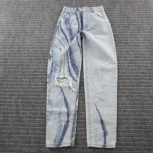 Maniere De Voir Straight Leg Jeans Womens 6 Light Blue Marble Distressed Knee